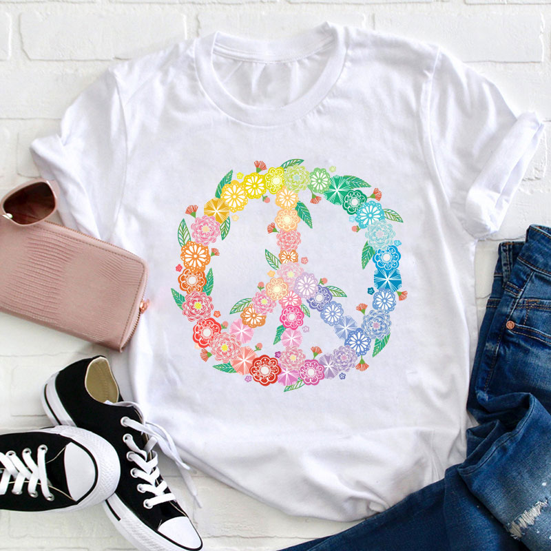 Peace Love Flower Teacher T-Shirt