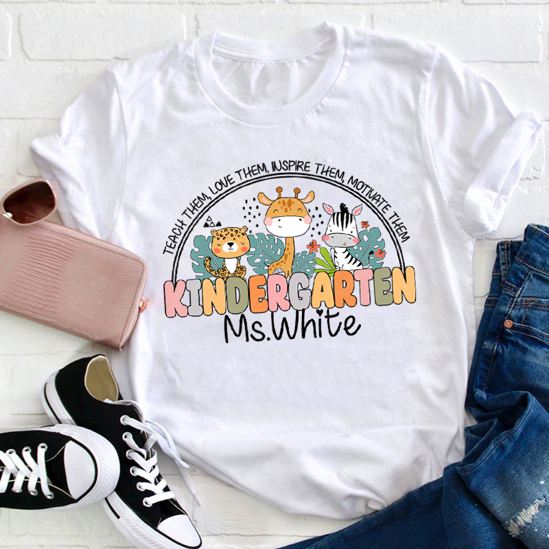 Personalized Name And Grade Cute Animals Teacher T-Shirt