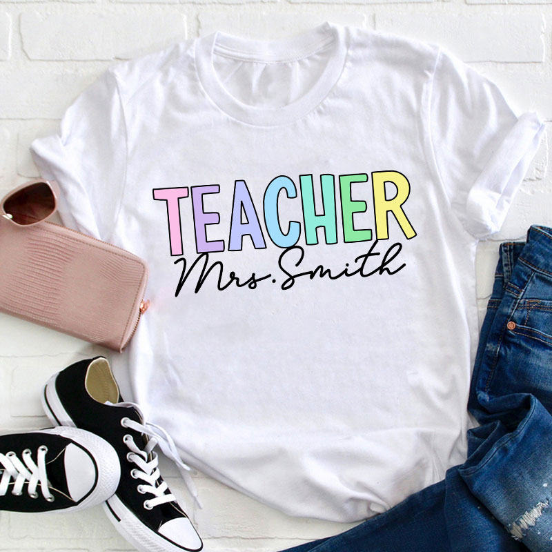 Personalized Name Gradient Color Teacher T-Shirt