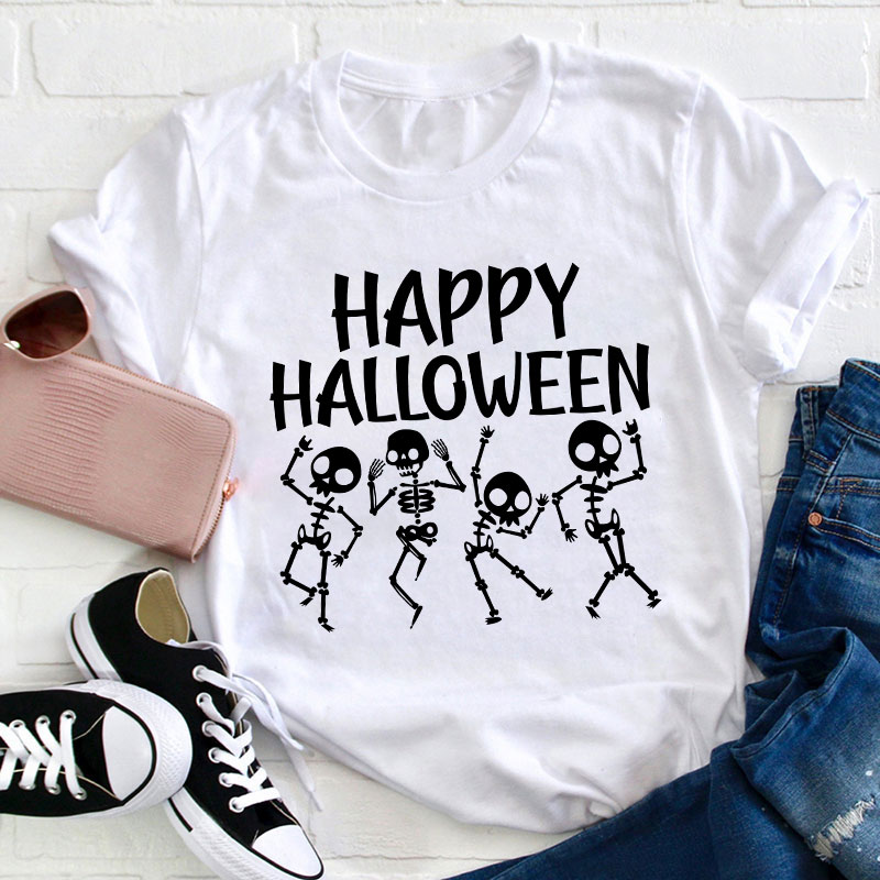 Happy Halloween Dancing Skeleton Teacher T-Shirt