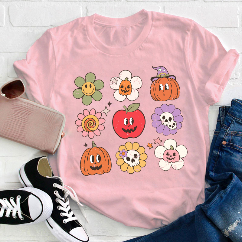 Daisy Apple Pumpkin Halloween Teacher T-Shirt