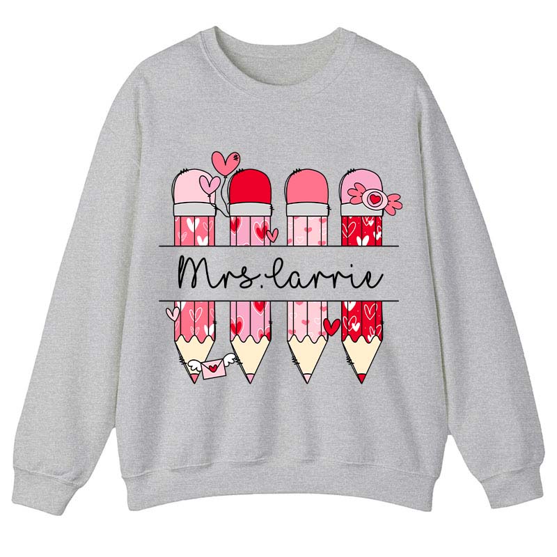 Personalized Pink Pencil Name Teacher Sweatshirt