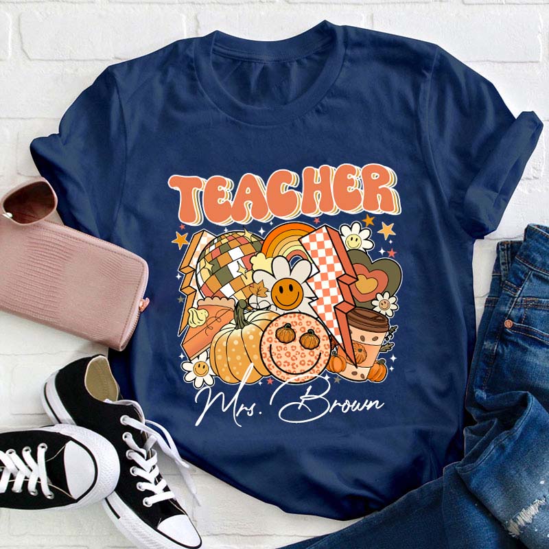 Personalized Name Fall Teacher Life Teacher T-Shirt