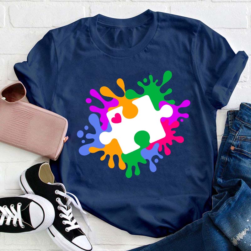 Autism Puzzle Piece Teacher T-Shirt