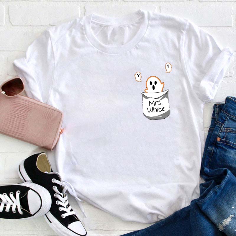 Personalized Halloween Floating Ghost Fake Pocket T-Shirt