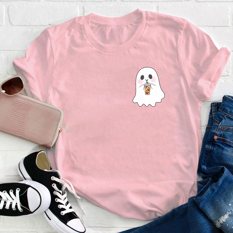 Ghost Drinks Halloween Coffee Teacher T-Shirt