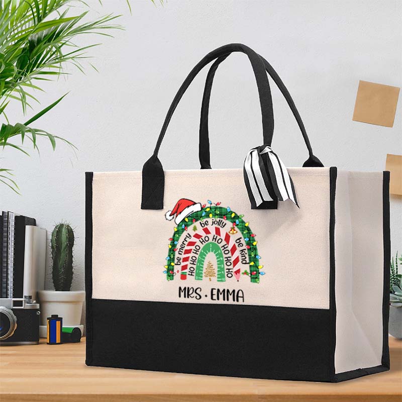Personalized Be Merry Be Jolly Be Kind Christmas Teacher Cotton Tote Bag