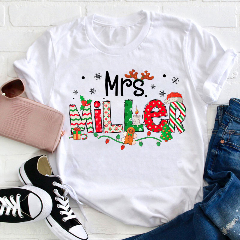 Personalized Teacher Name Christmas Teacher T-Shirt