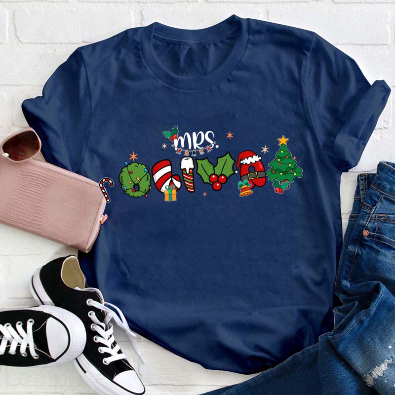 Personalized Name Merry Christmas Teacher T-Shirt