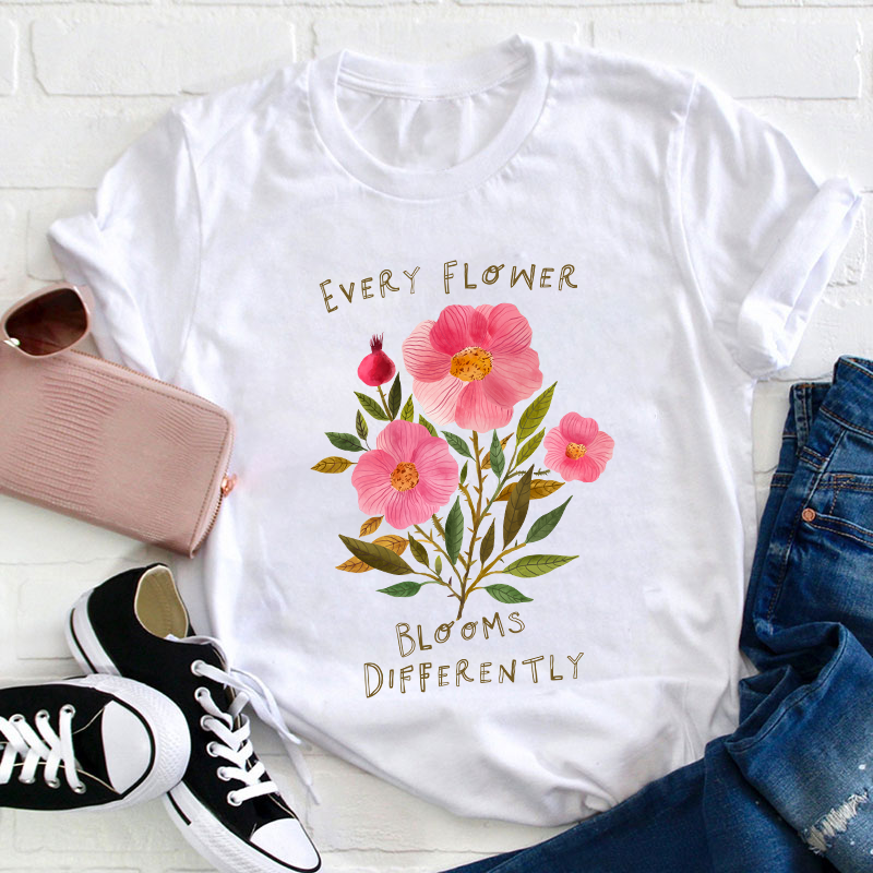 Every Flower Blooms Differently Neurodiversity Teacher T-Shirt
