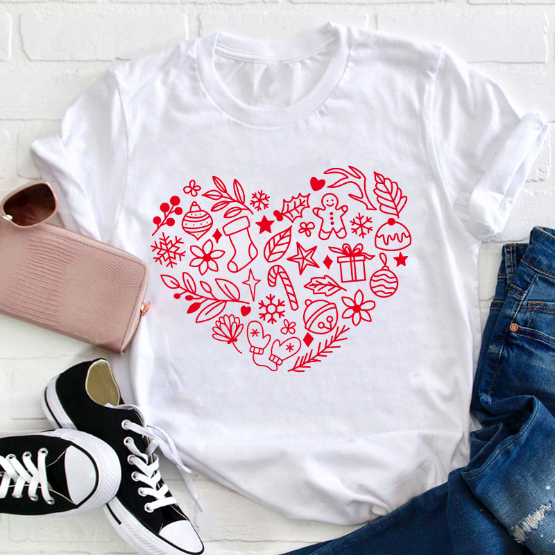 Christmas Heart Teacher T-Shirt