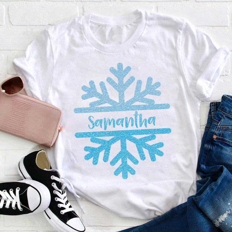 Personalized Name Christmas Snowflake Teacher T-Shirt