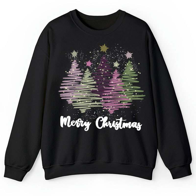 Merry Christmas Colorful Trees Teacher Sweatshirt