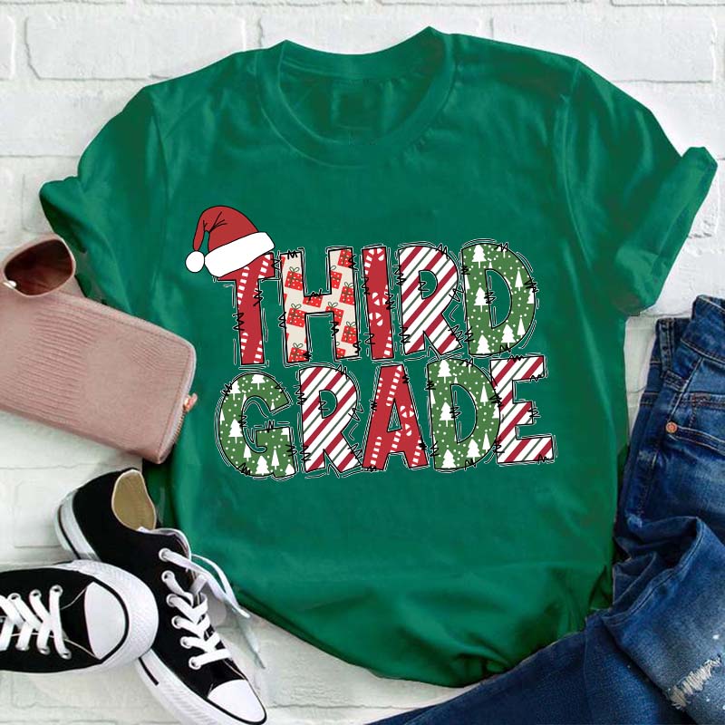 Personalized Grade Christmas Crew Teacher T-Shirt