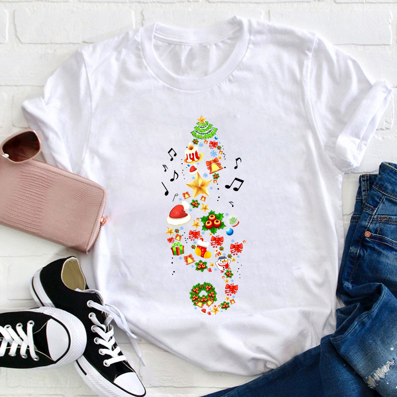 Christmas Tree With Music Notes Teacher T-Shirt