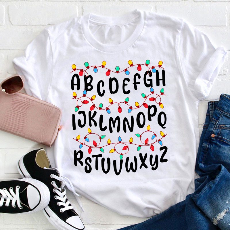 Colorful Christmas Light Alphabet Teacher T-Shirt