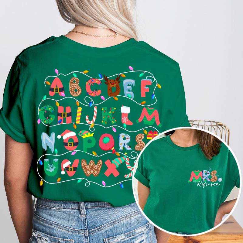 Personalized Alphabet Christmas Teacher T-Shirt