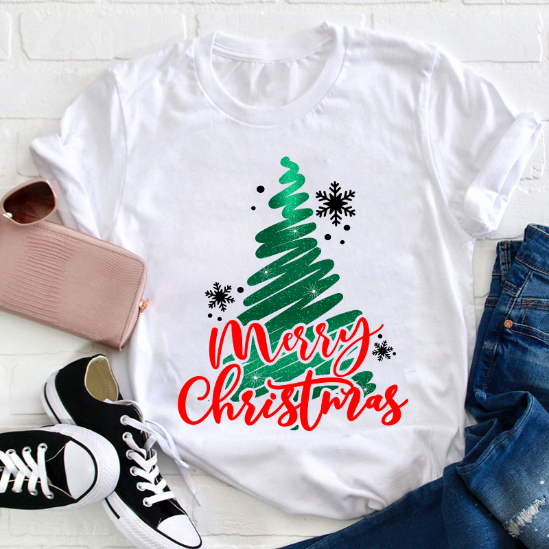 Sparkling Christmas Tree Teacher T-Shirt
