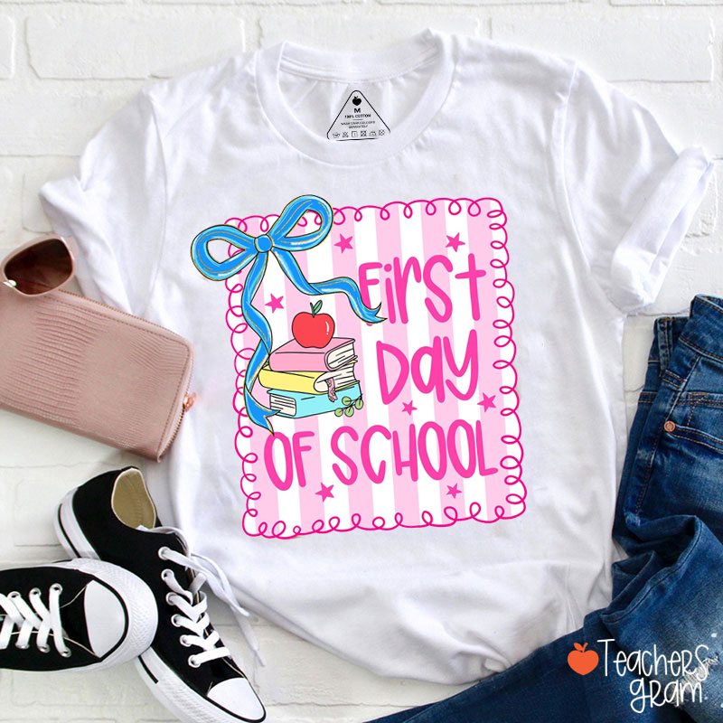 Pink Stripes First Day Of School Teacher T-Shirt