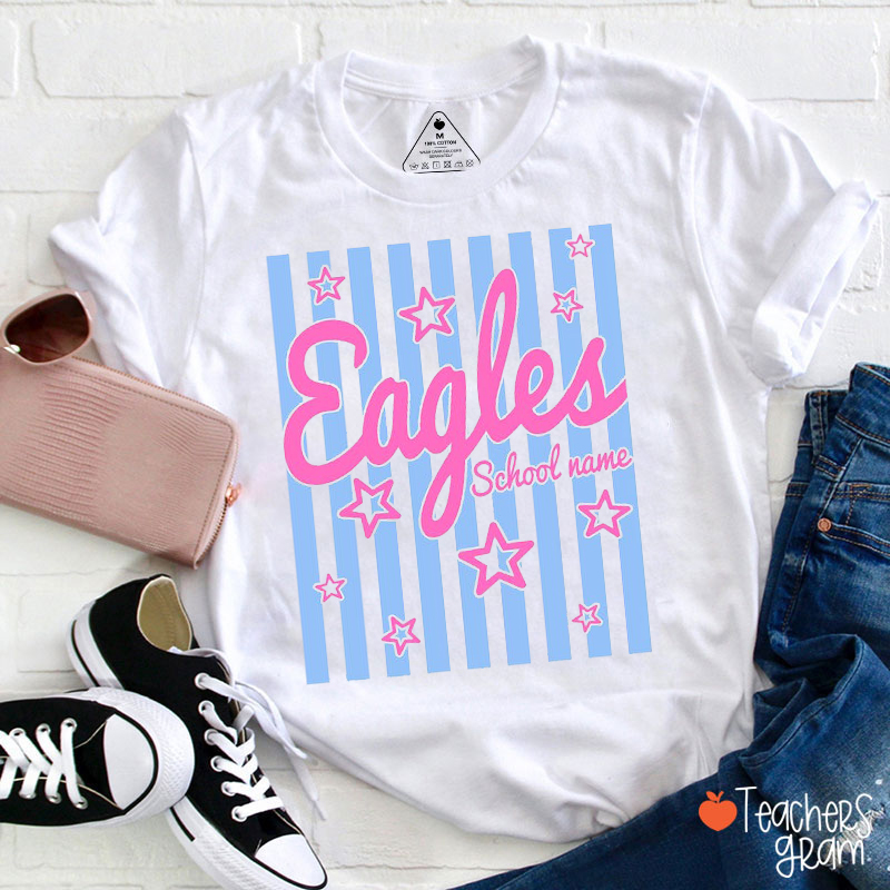 Personalized School Mascot Preppy Striped Star Teacher T-Shirt