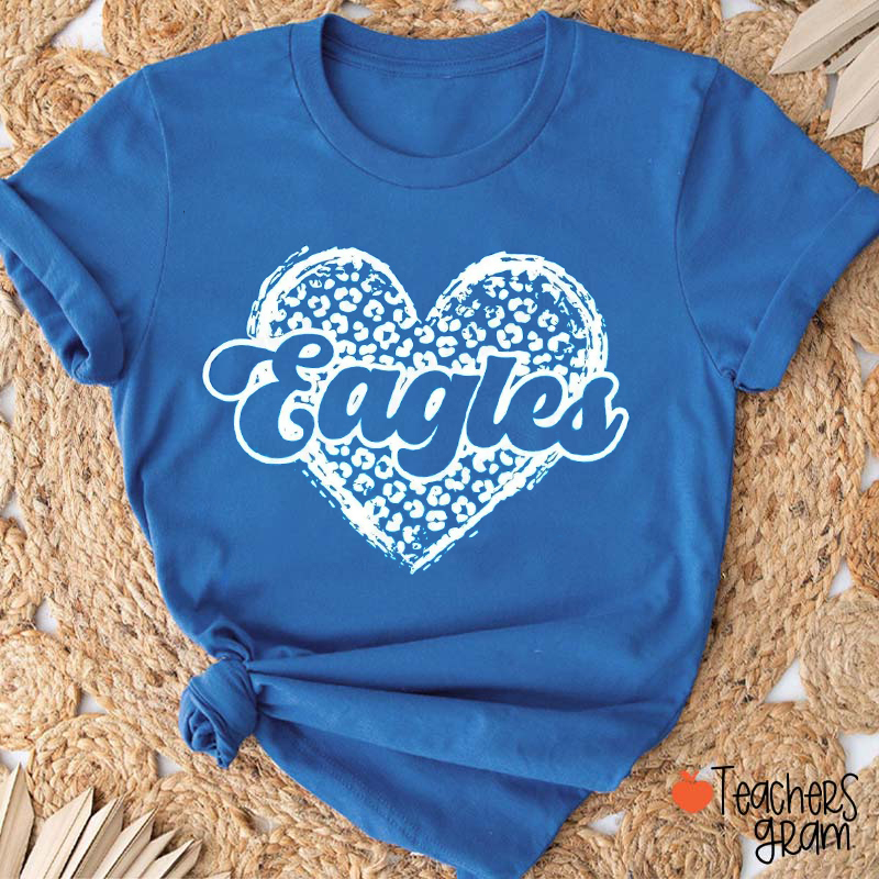 Personalized Mascot Love Heart Leopard Game Day Teacher T-Shirt