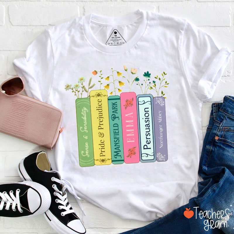 Flowers Books Loves Reading Teacher T-Shirt