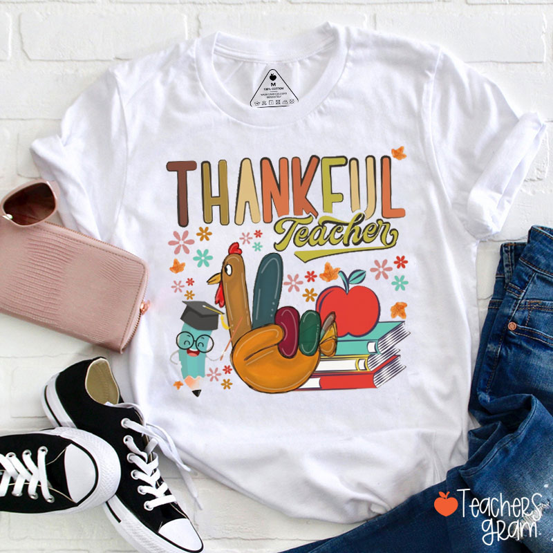 Cute Turkey Thankful Teacher T-Shirt