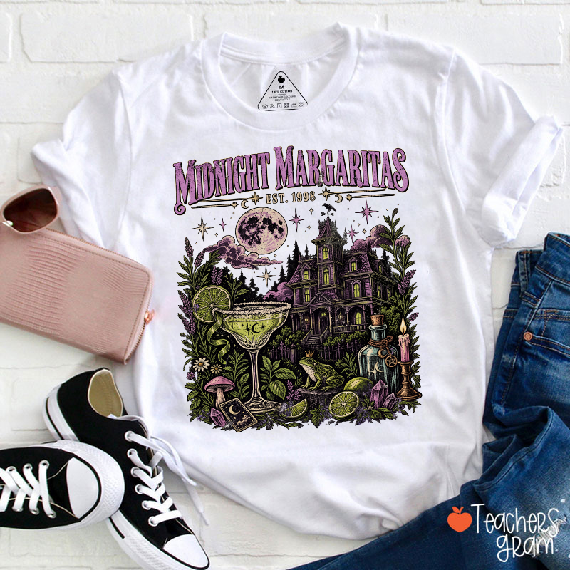 Midnight Margaritas Est 1998 Vintage Witchy Haunted House Floral Teacher T-Shirt