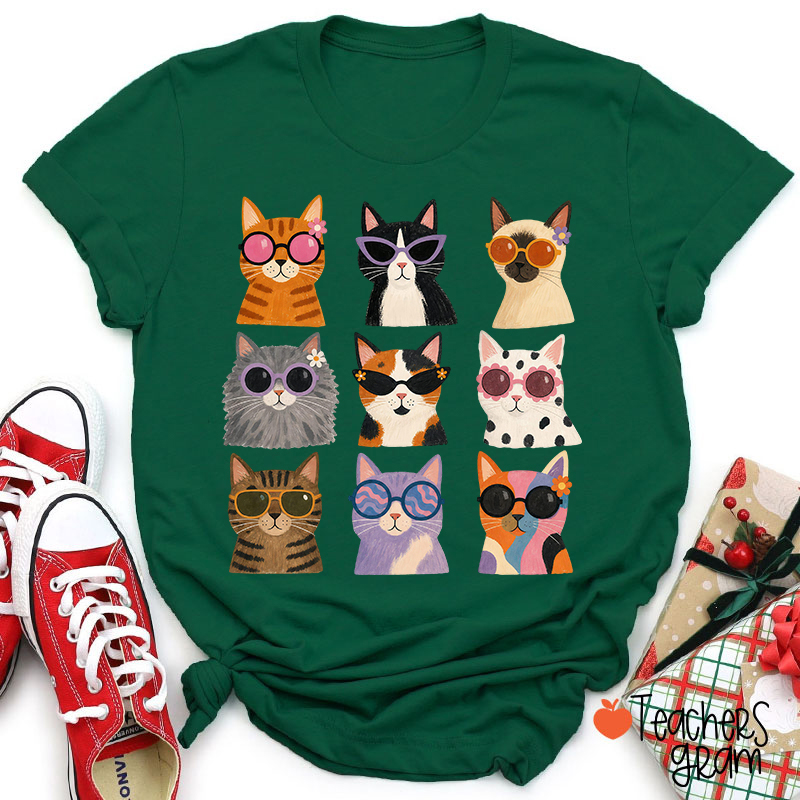 Stylish Cat Portraits Teacher T-Shirt