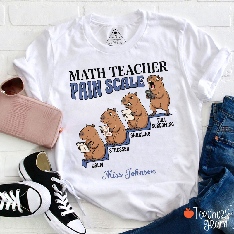 Personalized Name Funny Math Teacher Capybara Graphic Teacher T-Shirt