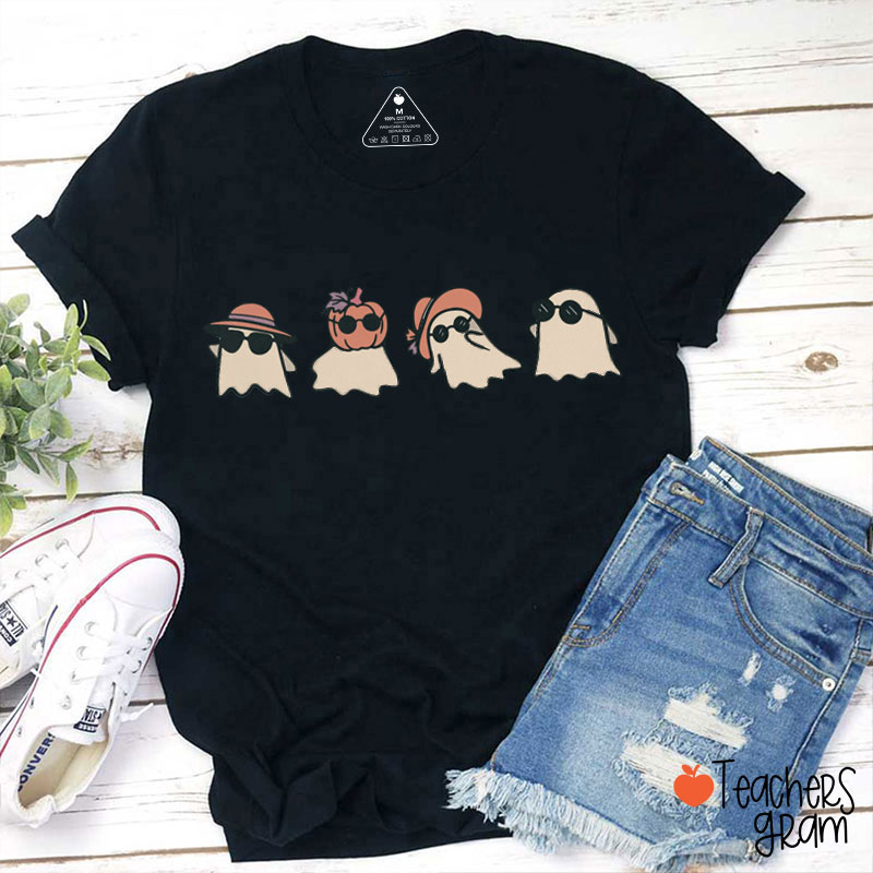 Cute Ghost With Sunglasses Teacher T-Shirt