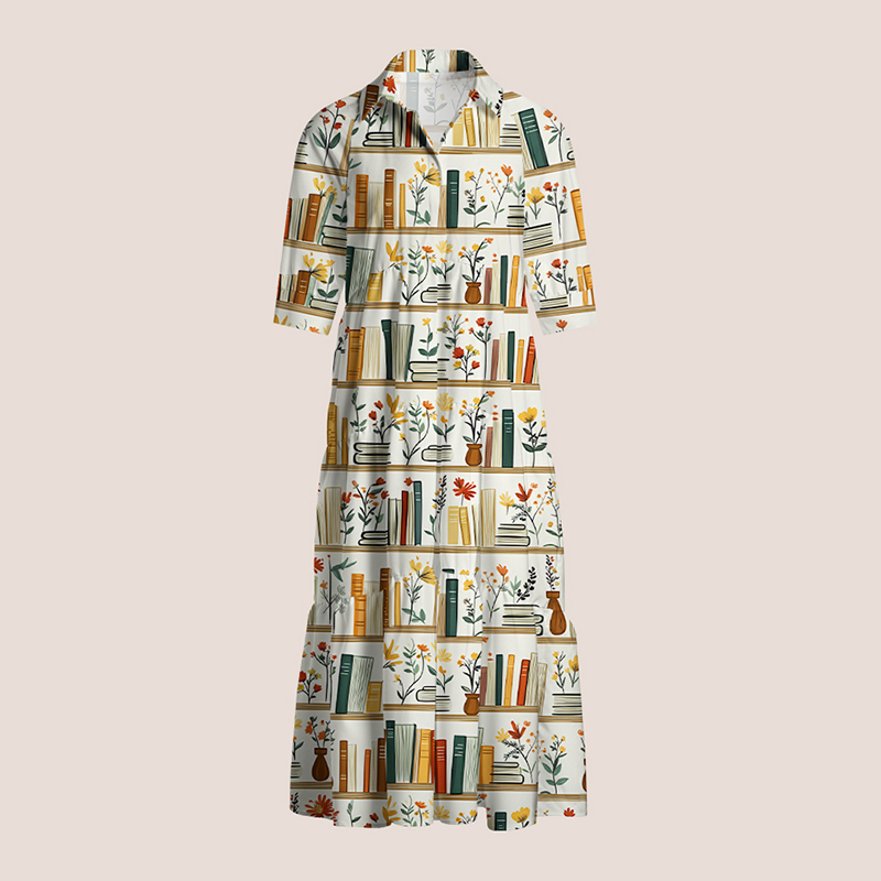 Retro Flowers Books Teacher Shirtdress