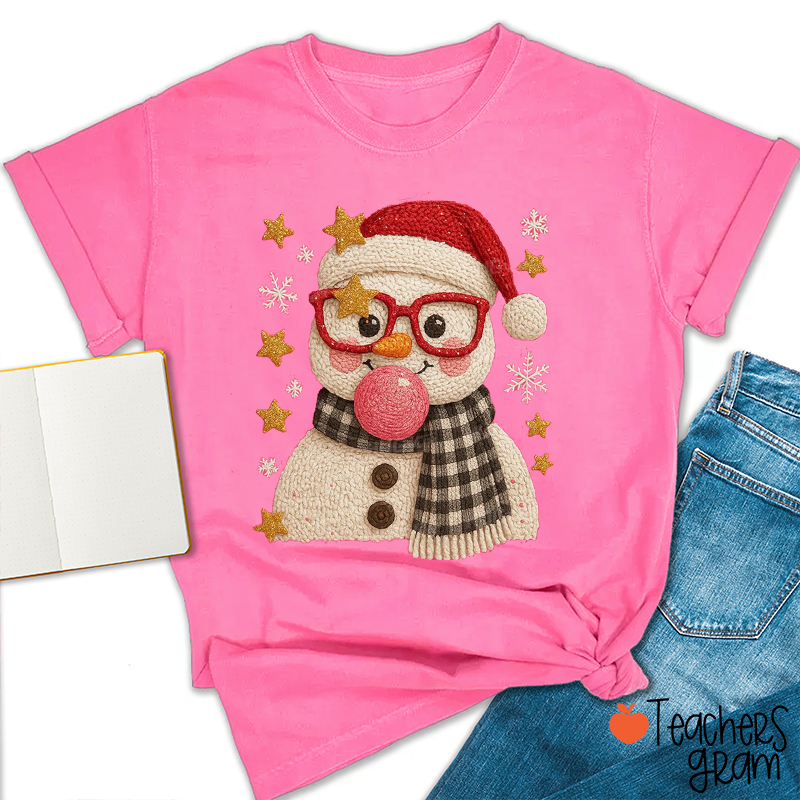 Faux Knitting Snowman Teacher T-Shirt