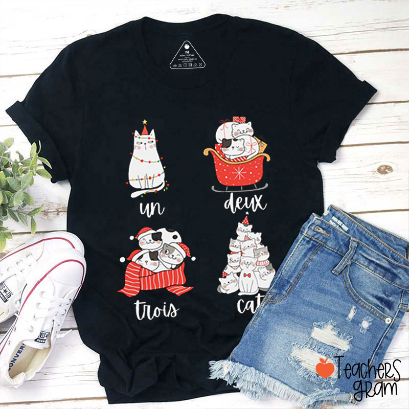 Un Deux Trois Cat Christmas French Teacher T-Shirt