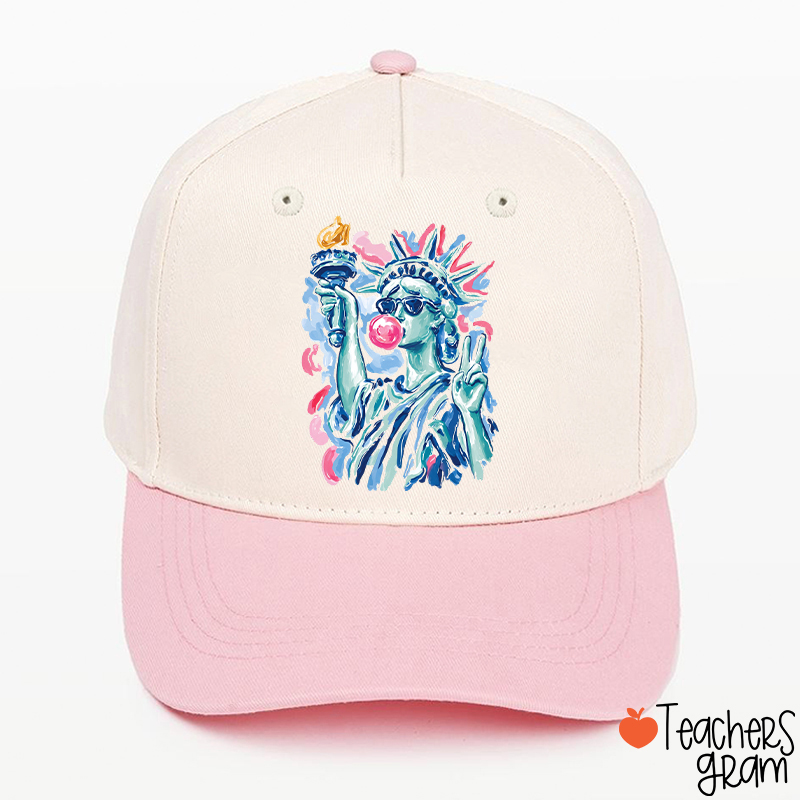 Preppy Statue Of Liberty Blowing Bubble Teacher Baseball Cap