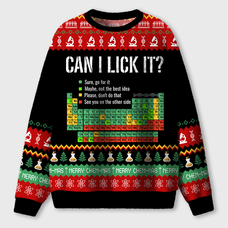 Can I Lick It Funny Science Teacher Ugly Fluffy Christmas Sweater