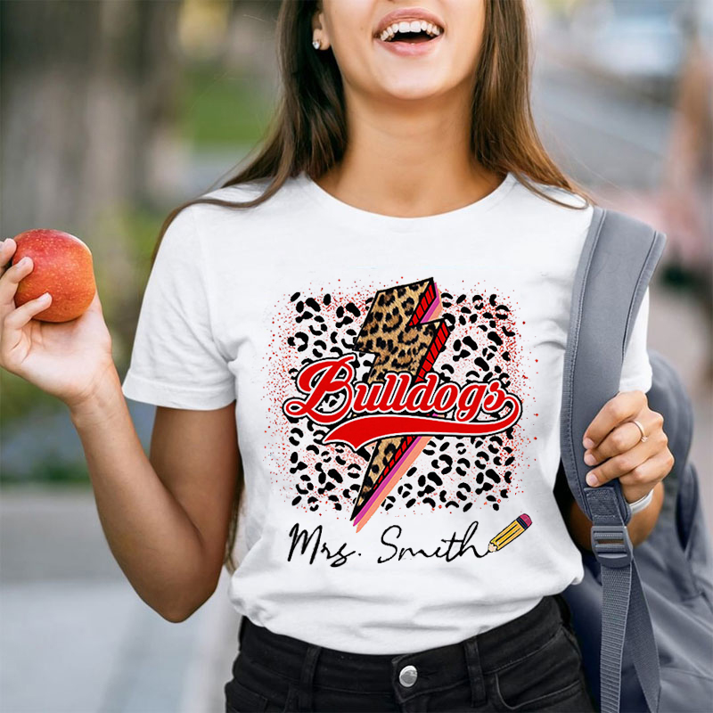 Personalized Teacher's Name And School Mascot Lightning Leopard Print Teacher T-Shirt