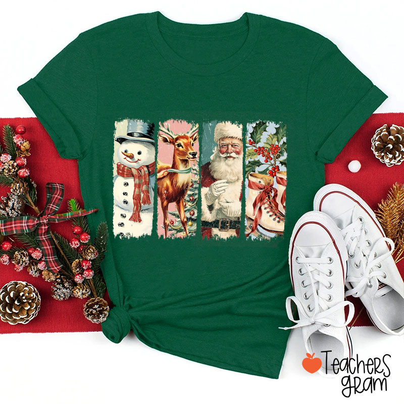 Snowman Reindeer Santa Claus Teacher T-Shirt