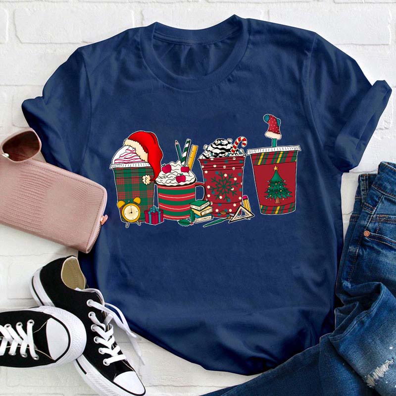 Cute Christmas Coffee Teacher T-Shirt