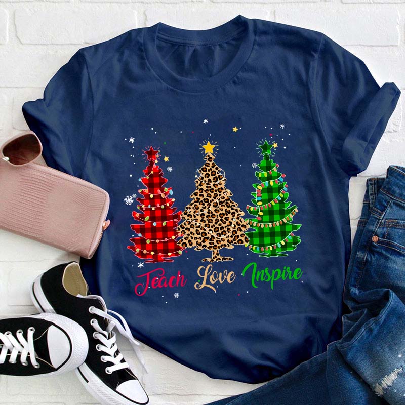 Teach Love Inspire Christmas Tree Teacher T-Shirt