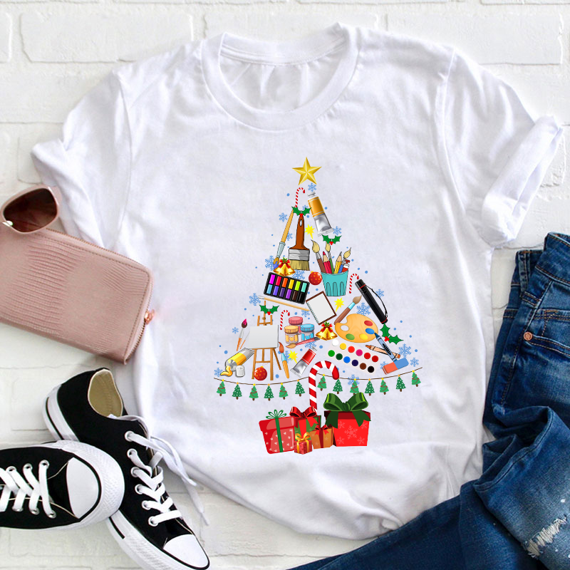 Draw A Christmas Tree Teacher T-Shirt