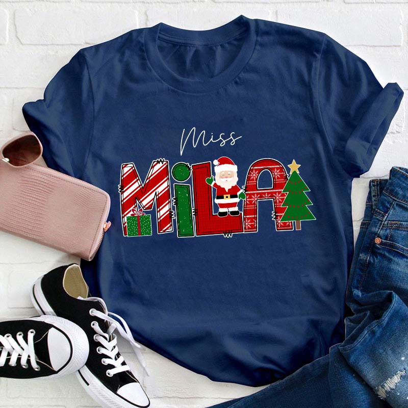 Personalized Name Merry Christmas Teacher T-Shirt