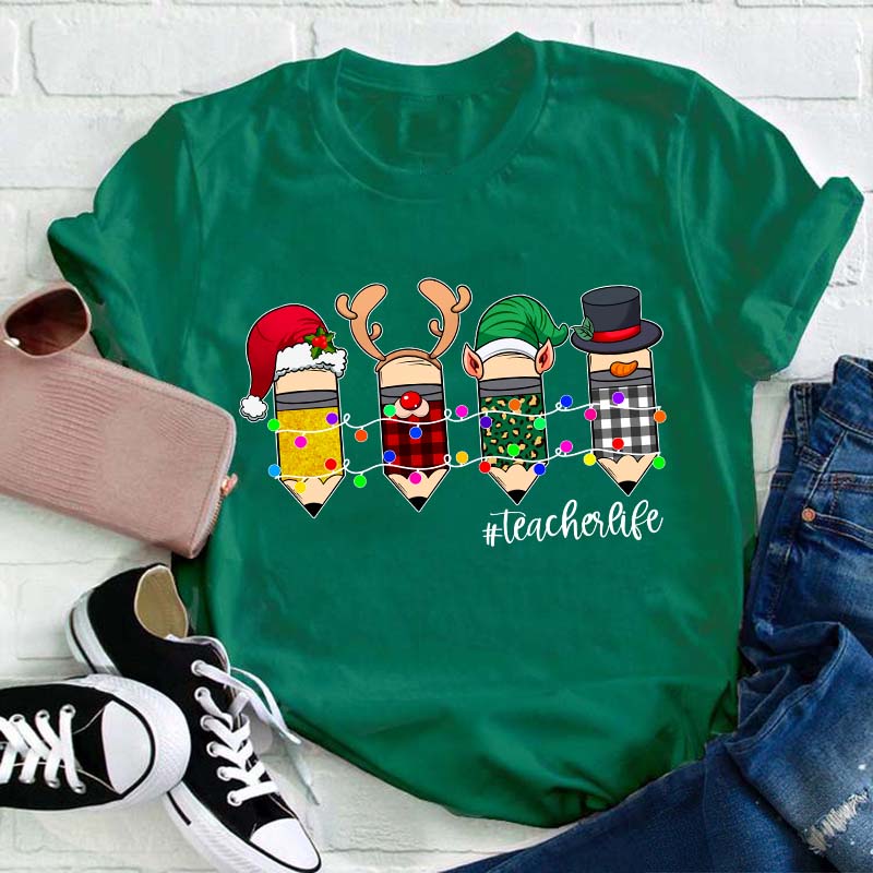 Pencil Christmas Teacher T-Shirt