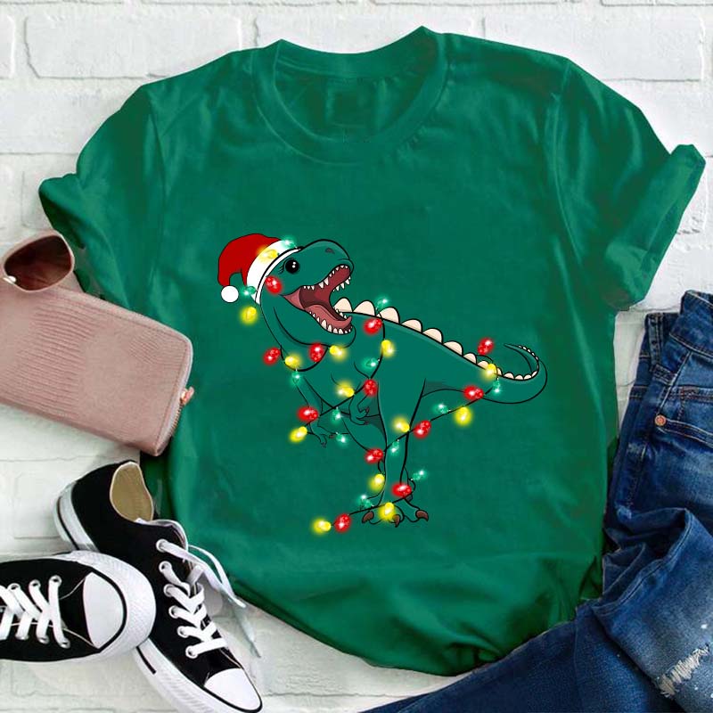 Cute Dino Christmas Teacher T-Shirt