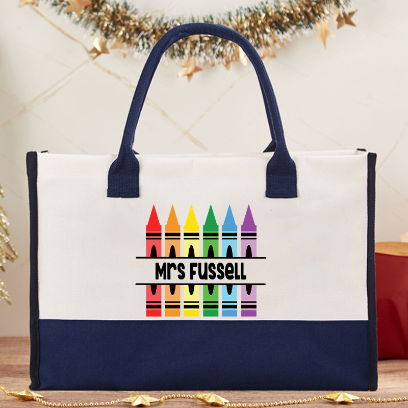 Personalized Pencil Crayon Teacher Name Cotton Tote Bag