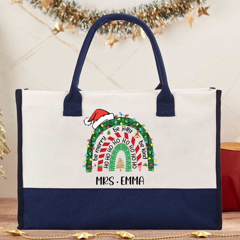 Personalized Be Merry Be Jolly Be Kind Christmas Teacher Cotton Tote Bag