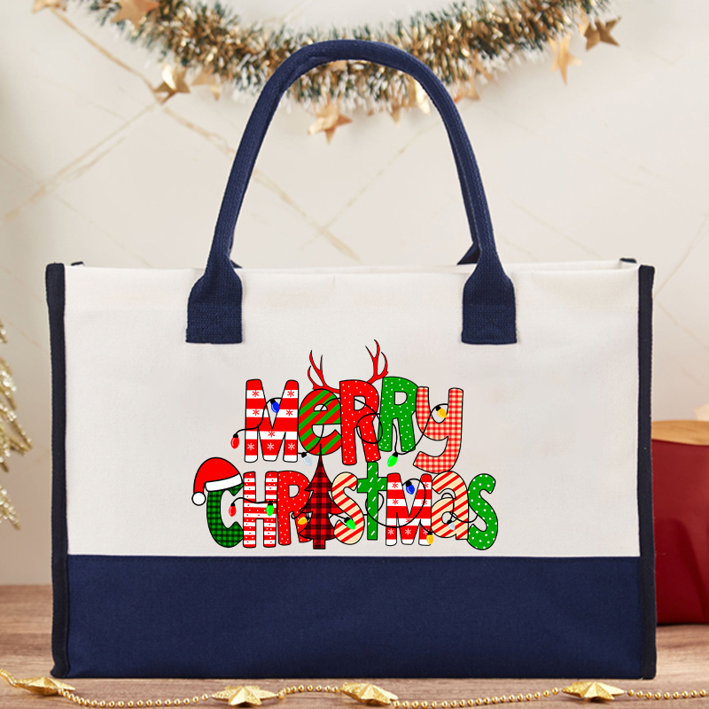 Merry Christmas With Rich Pattern Teacher Cotton Tote Bag
