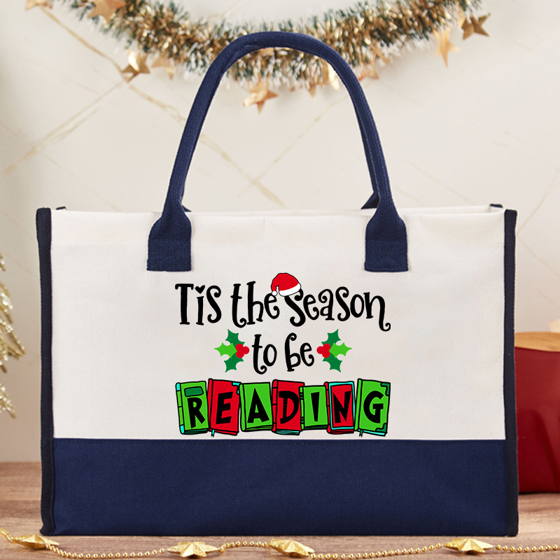 Tis The Season To Be Reading Teacher Cotton Tote Bag