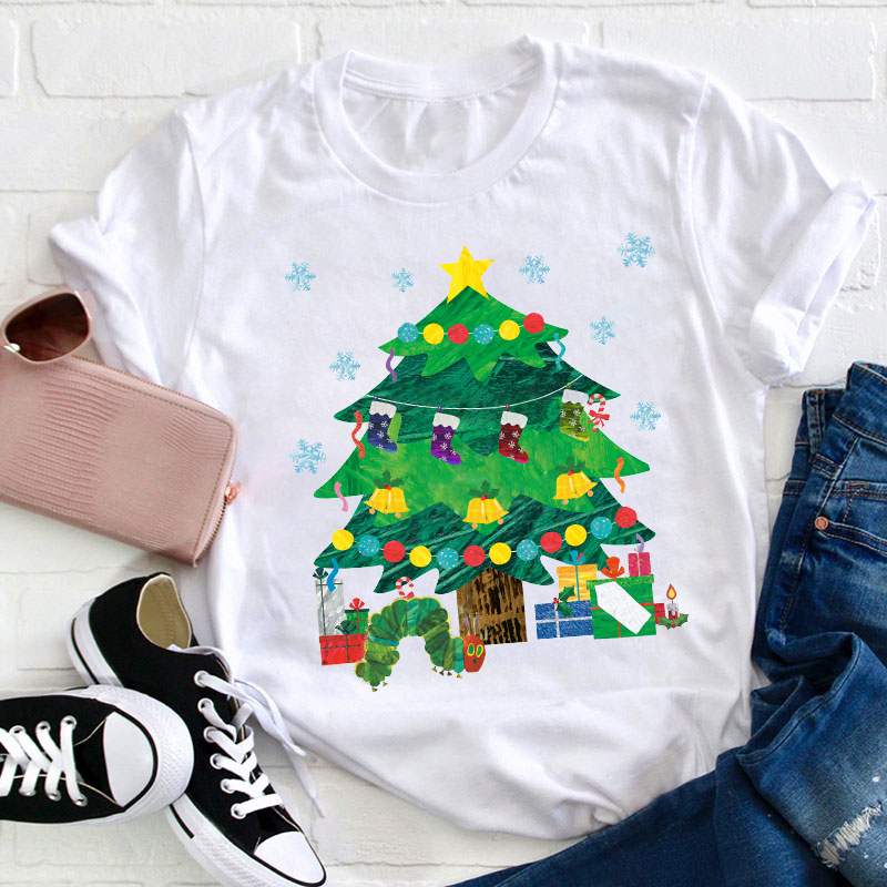 Caterpillar Under The Christmas Tree Teacher T-Shirt