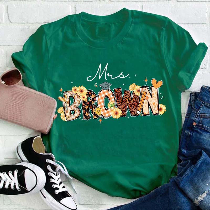 Personalized Name Cute Sunflower Teacher T-Shirt
